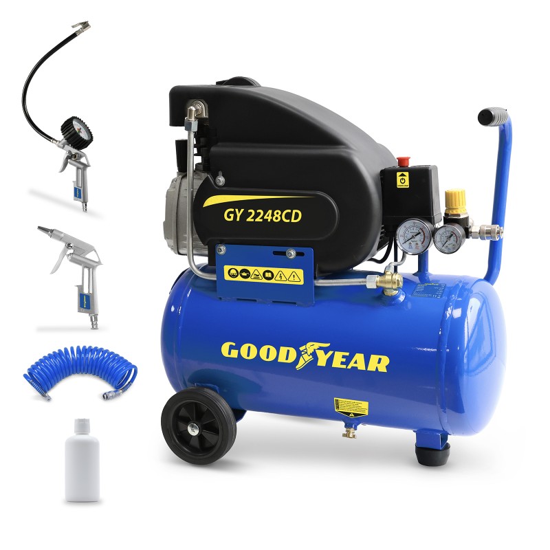 Compresor Eléctrico 2Hp 24L 8 bares 220V 50Hz con Kit Soplado 3Pcs - Goodyear GY2248CD5