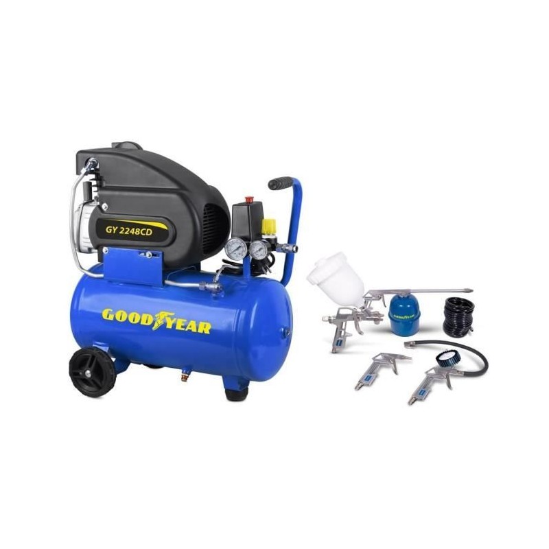 Compresor Eléctrico 2Hp 24L 8 bares 220V 50Hz con Kit Soplado 5Pcs - Goodyear GY2248CD5